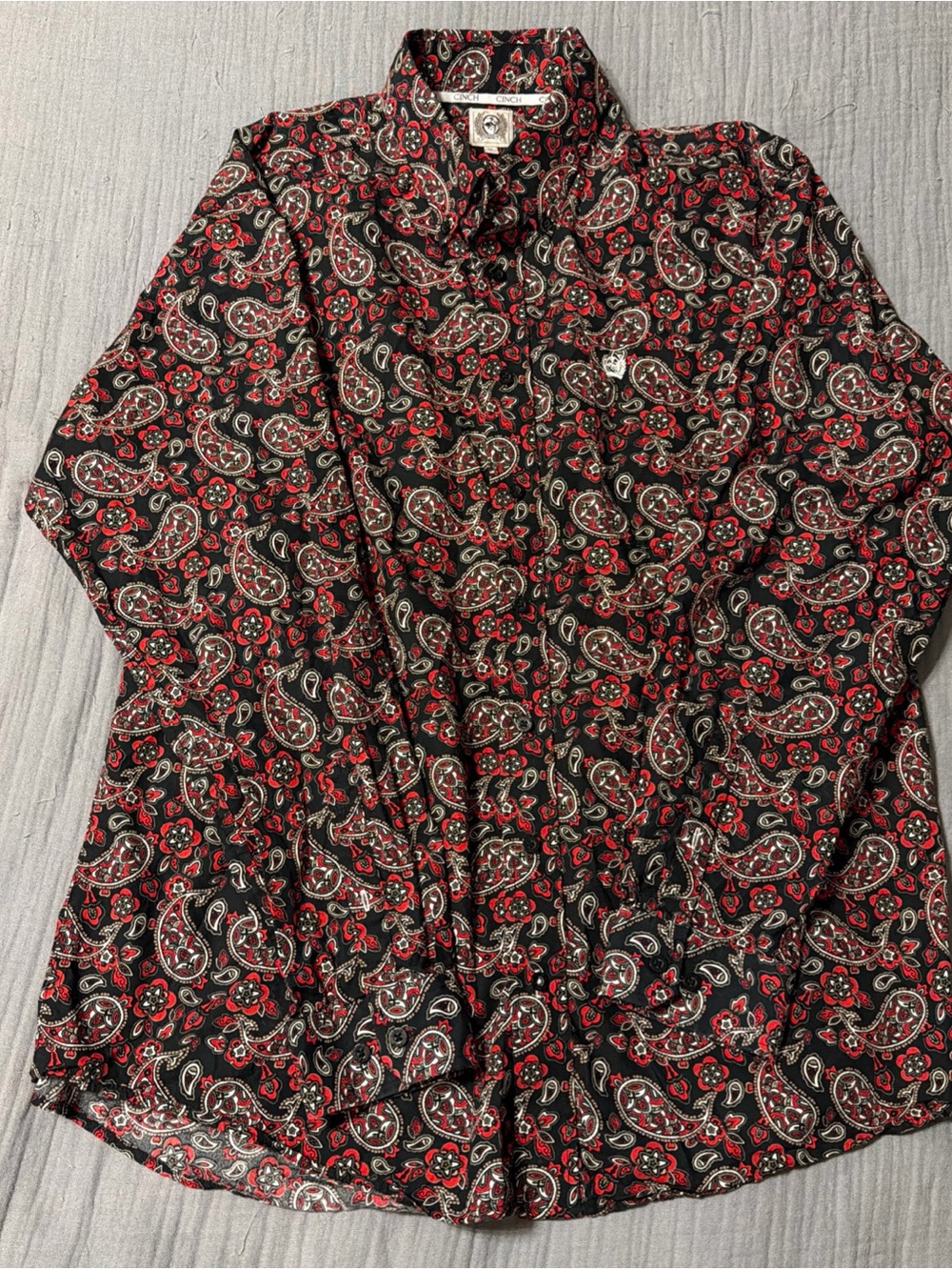 Men’s Cinch Paisley Print Button-Up Western Shirt - Black & Red Size Medium